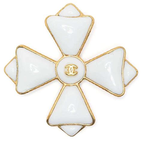 Chanel White Maltese Cross Brooch 